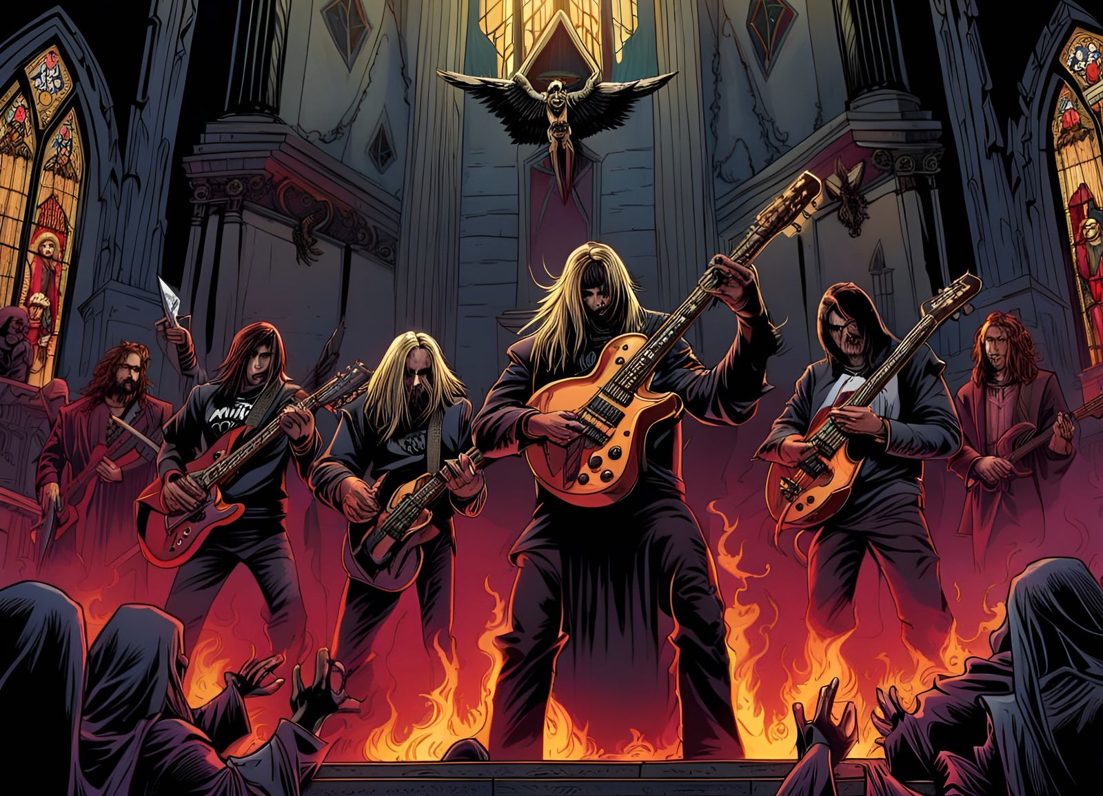 Death Metal Band Rocks Church, Comic Book Art