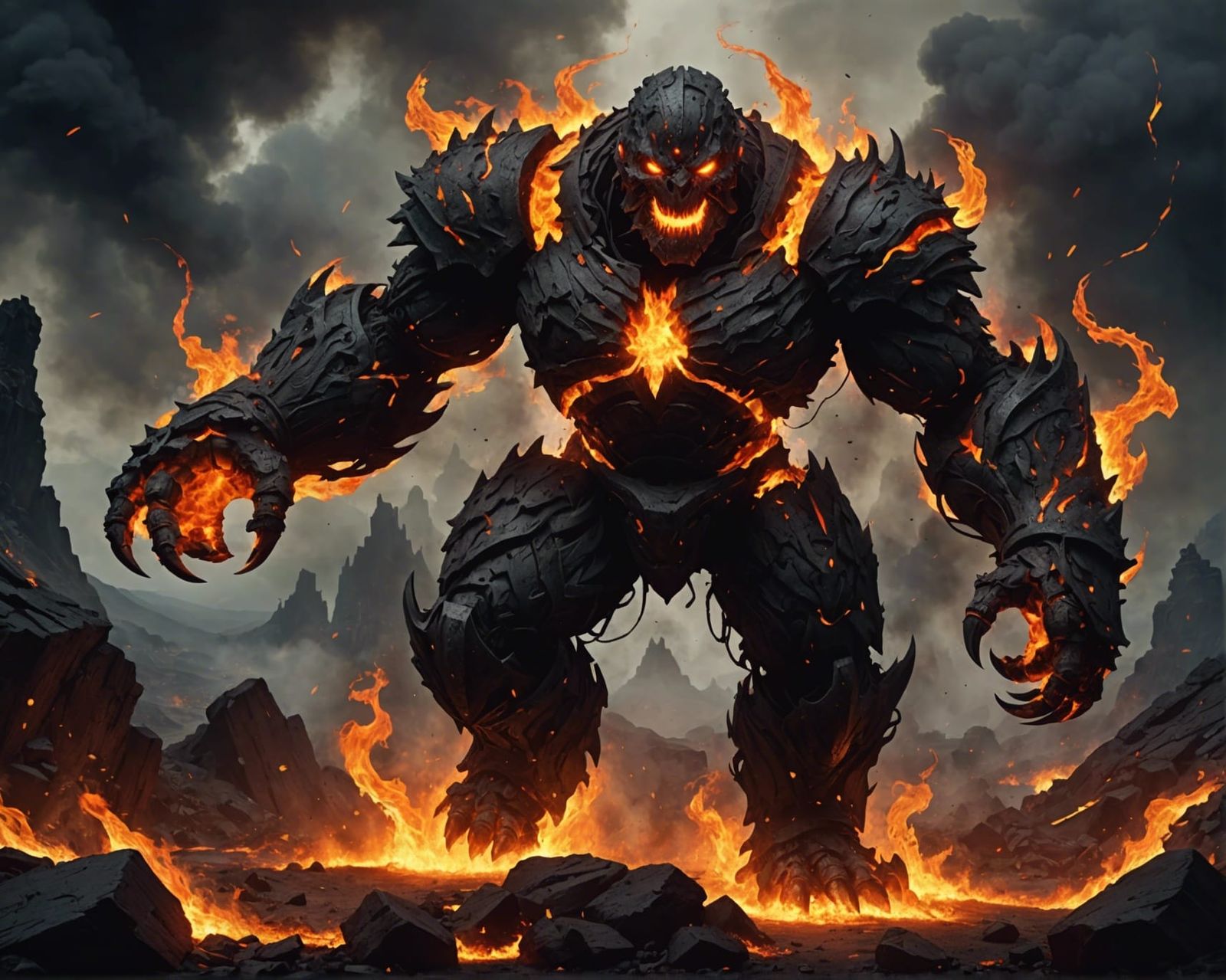 Fiery Lava Golem Running in Dark Fantasy Style
