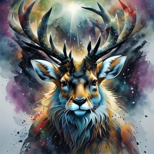 Majestic Male Jackalope in Ethereal Watercolour