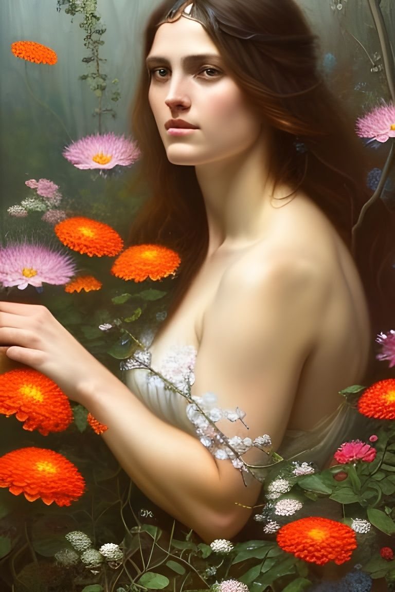 Beautiful Woman in Garden, Hyperrealistic Portrait