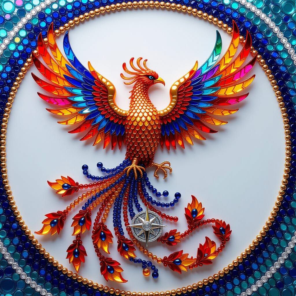 Beaded Phoenix Mosaic in Klimt Style Macro Photograph