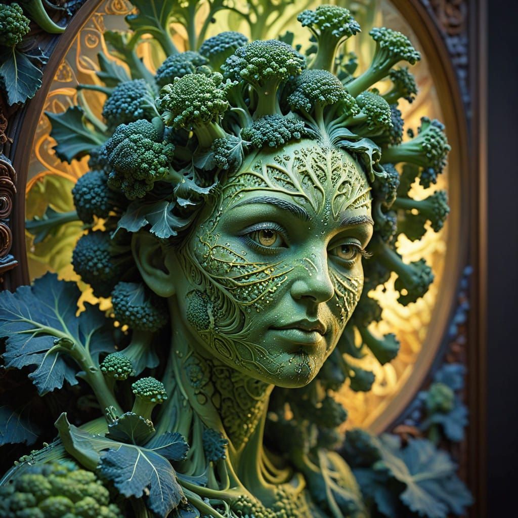 Fractal Romanesco Broccoli Goddess in Stained Glass Light