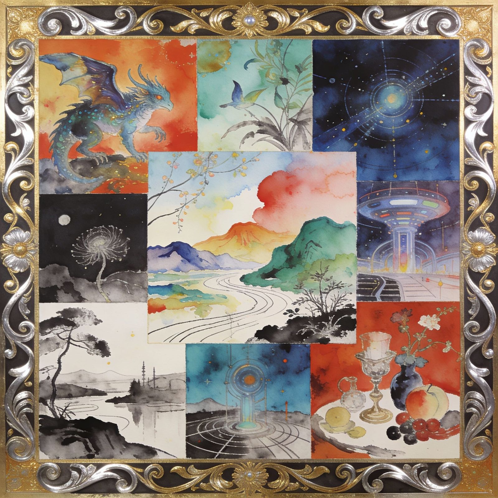 Mixed Media Collage with Fantasy, Sci-Fi, and Nature