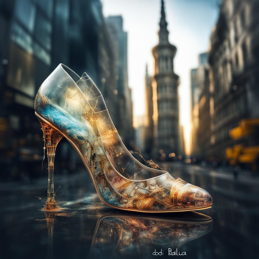 Disintegrating Glass Slippers in Gothic City, Glasspunk Art