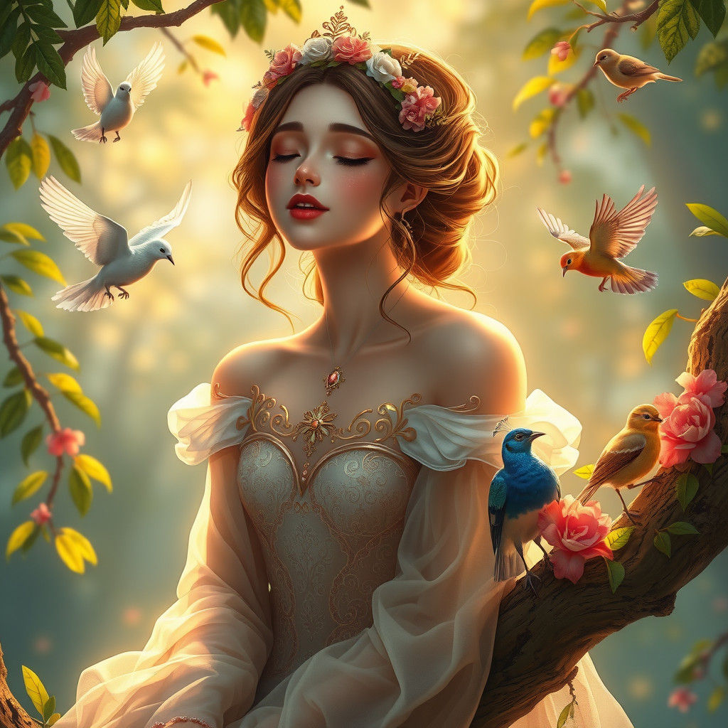 Princess Asmora Sings to Birds in Enchanted Forest