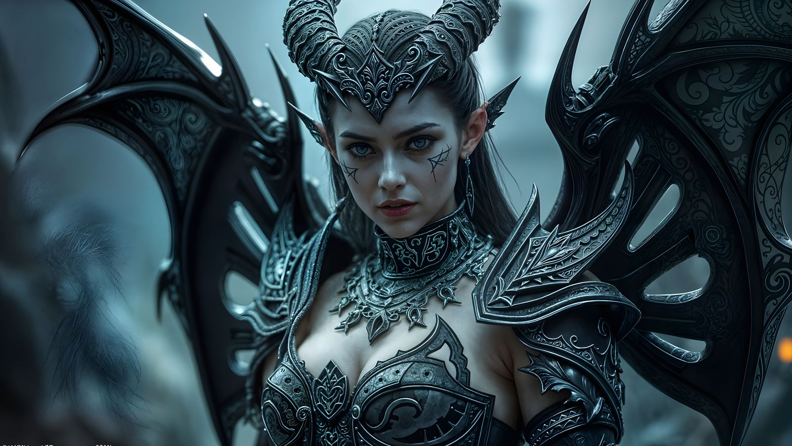 Female Demon Warrior in Gothic Armor