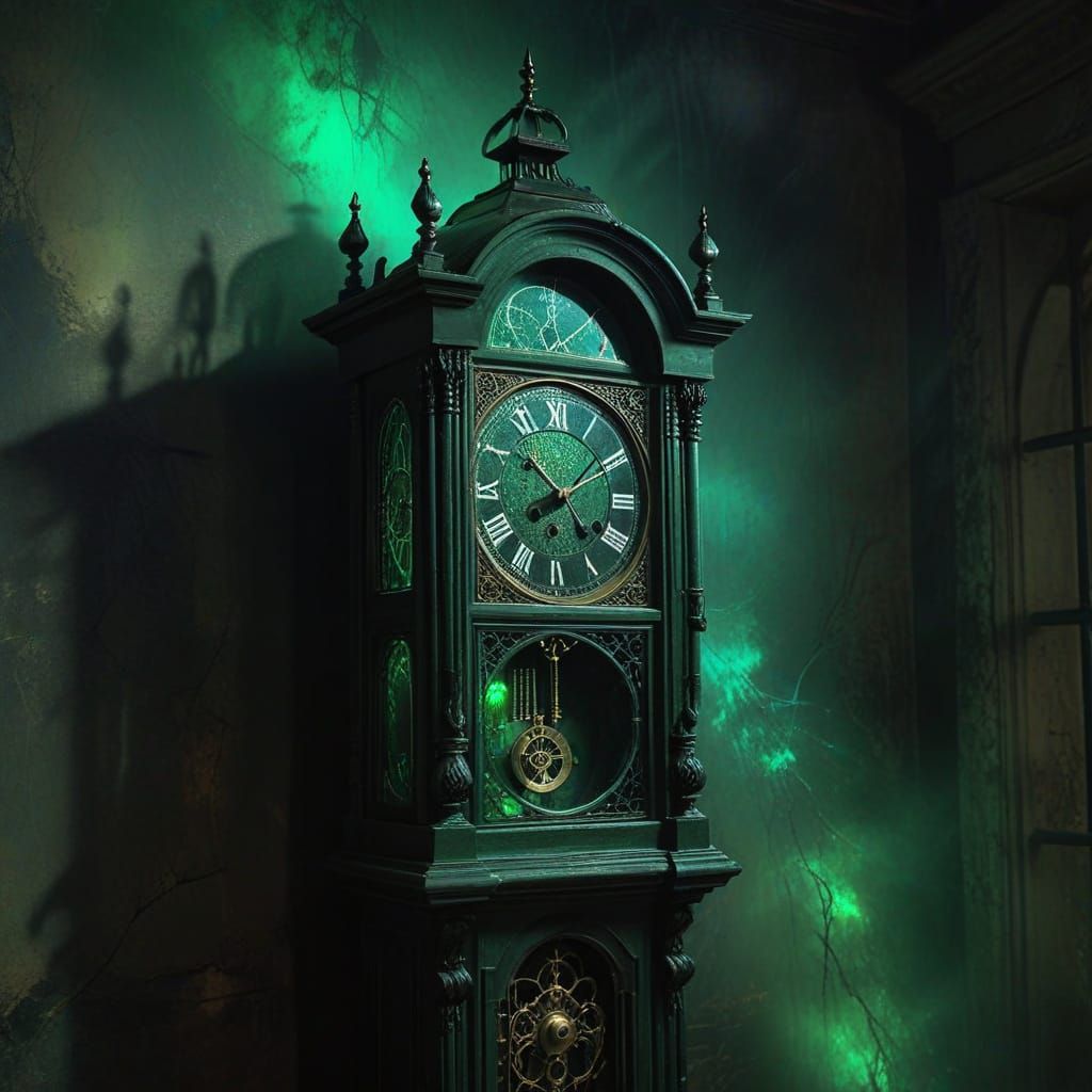 Grandfather Clock in Gothic Horror Oil Painting