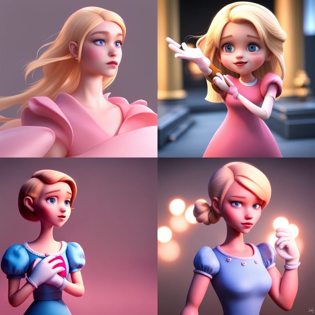 Blonde Girl in Pink Dress: 3D Digital Art