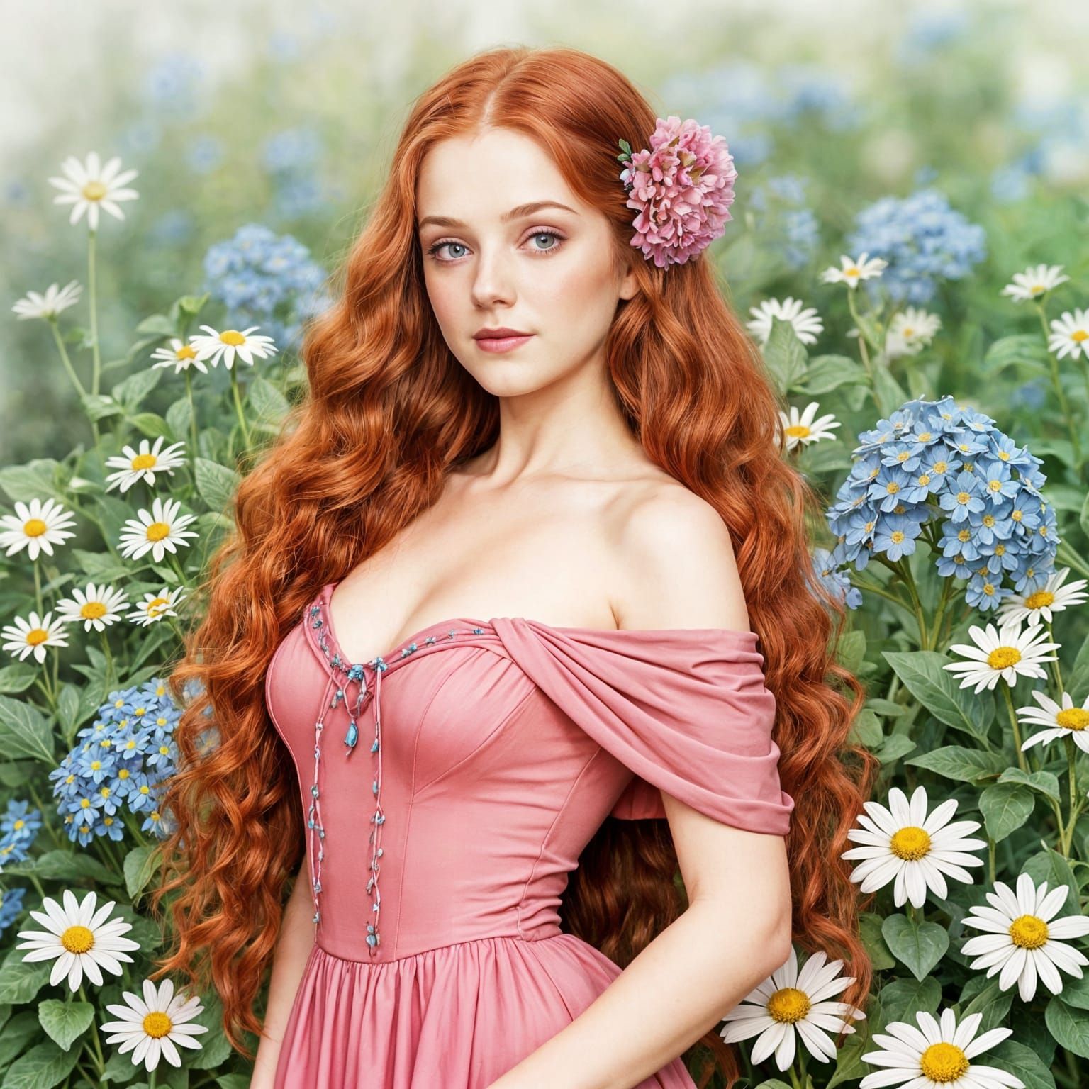 D&D Character in Flower Garden, Watercolor Art