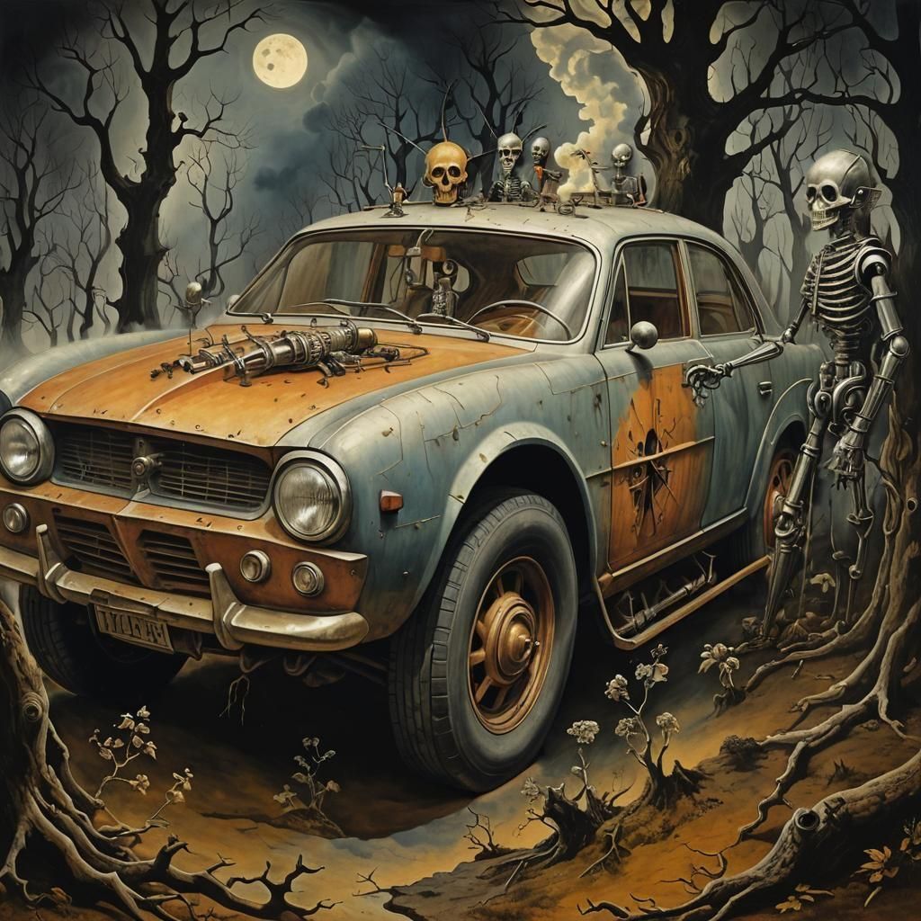 Surreal Ghostly Procession in Oil Painting Style