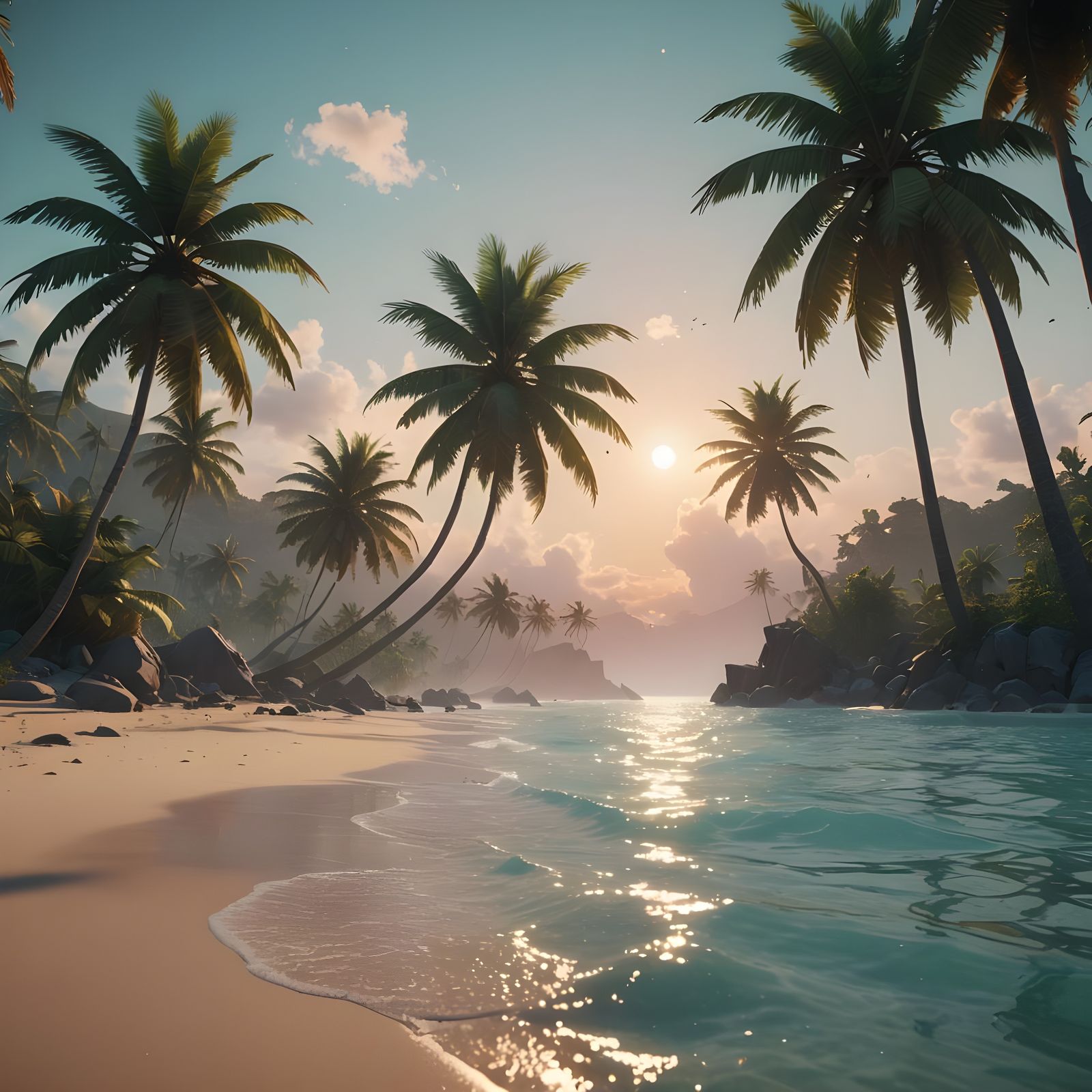 Uninhabited Beach on Distant Planet in Voxel Art Style