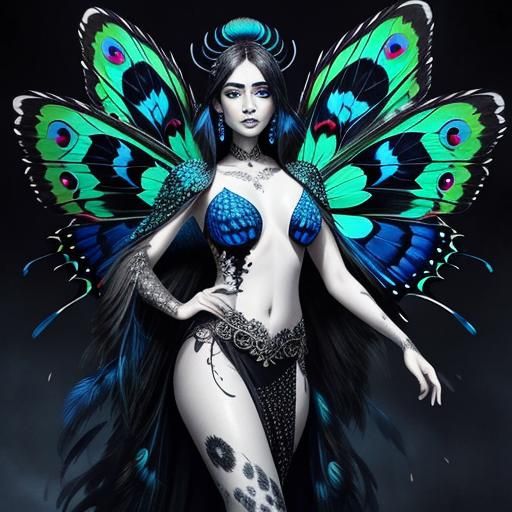 Butterfly Woman with Peacock Feathers: Digital Matte Paintin...