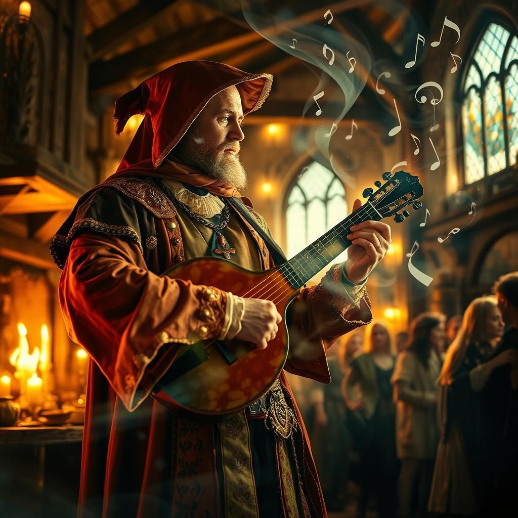 Medieval Bard Double Exposure: Fantasy and Music