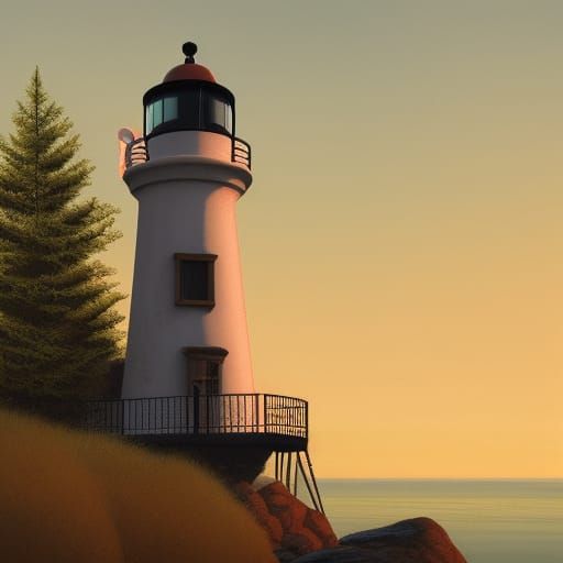 Sunset Lighthouse Concept Art in Orange and Teal