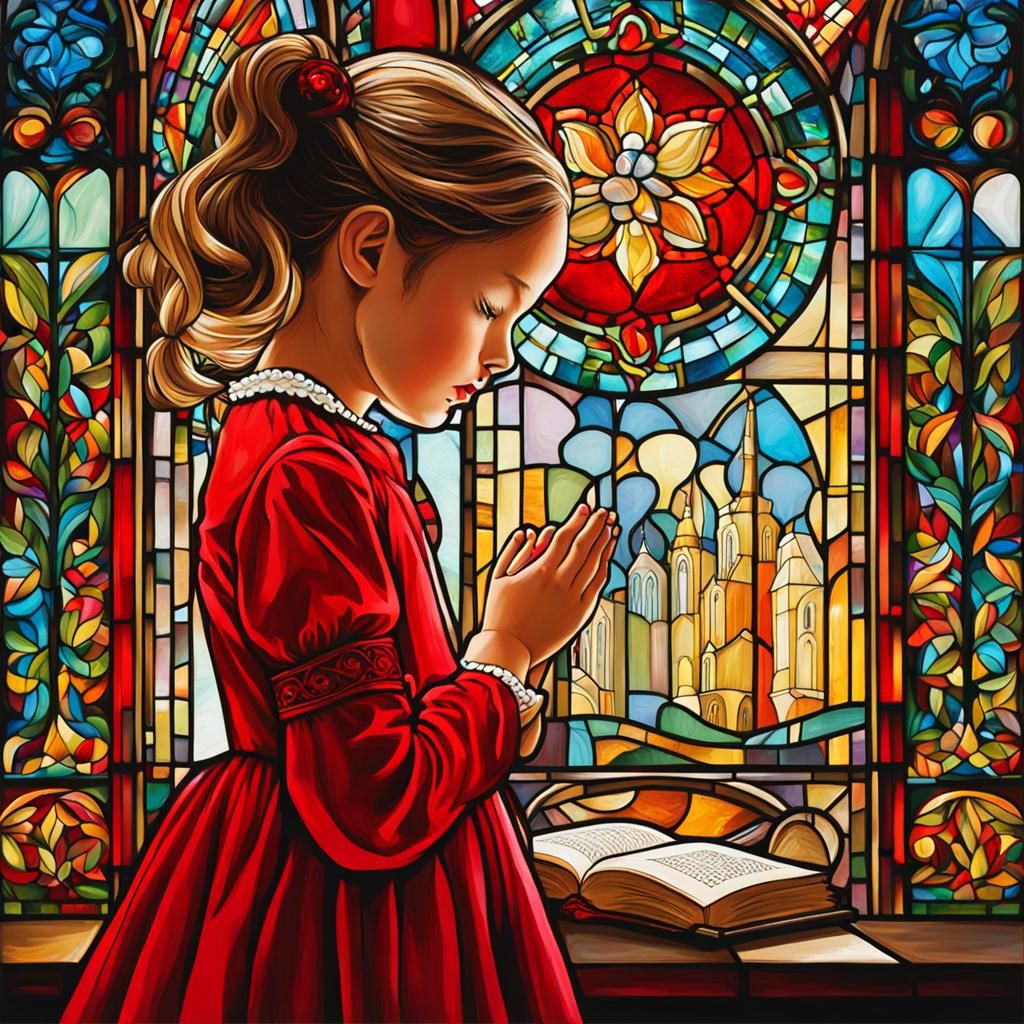 Christmas Prayer in Stained Glass Style