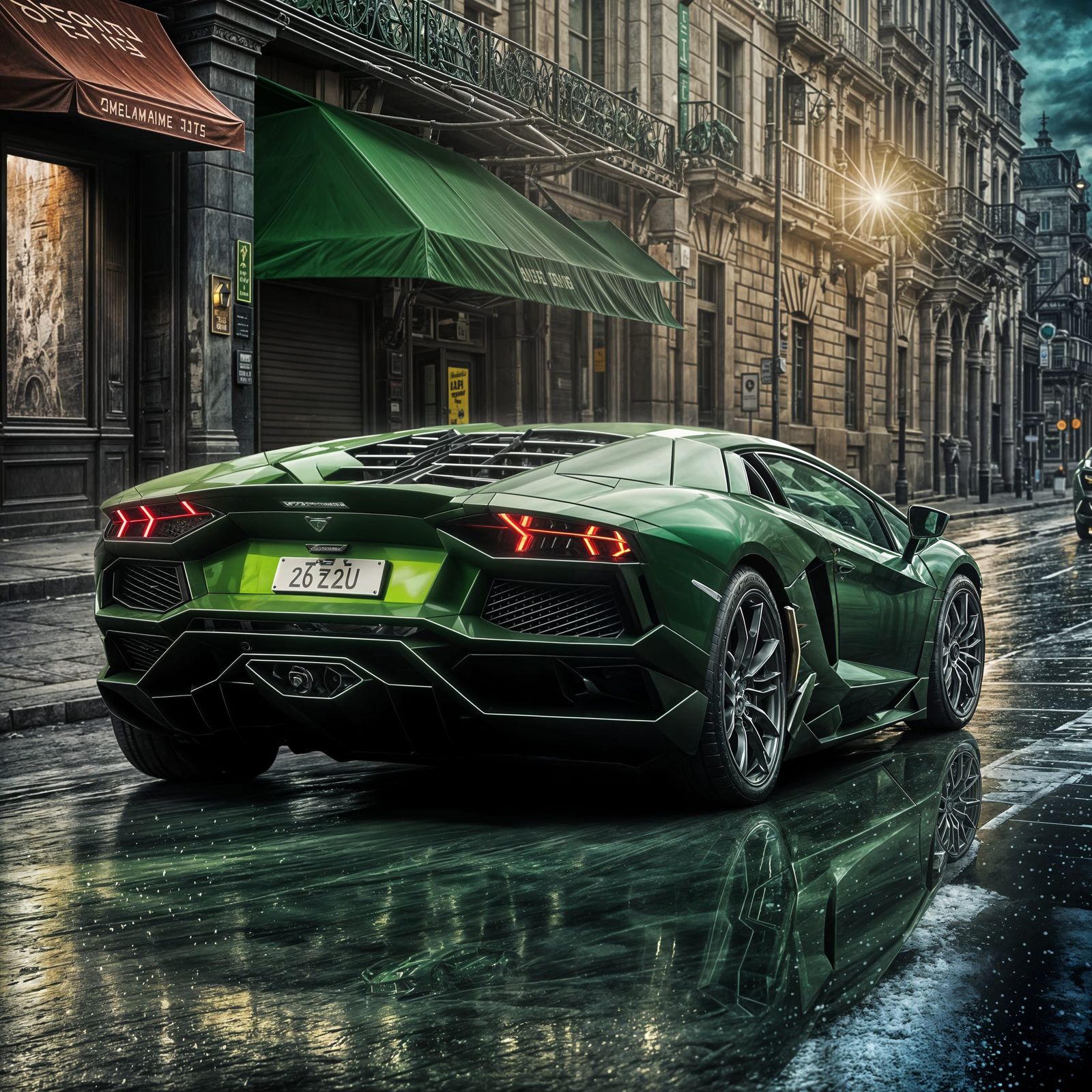 Green Lamborghini Aventador in a Digital Painting