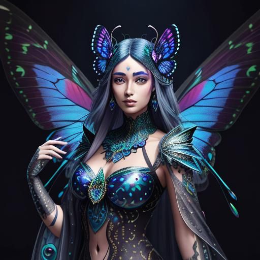 Butterfly Woman with Peacock Feathers: Fantasy Art