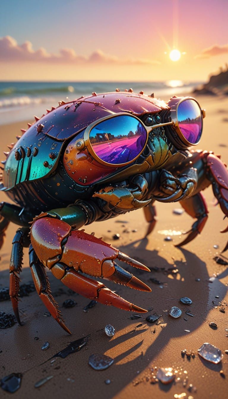Glowing Crab in Futuristic Beach Scene