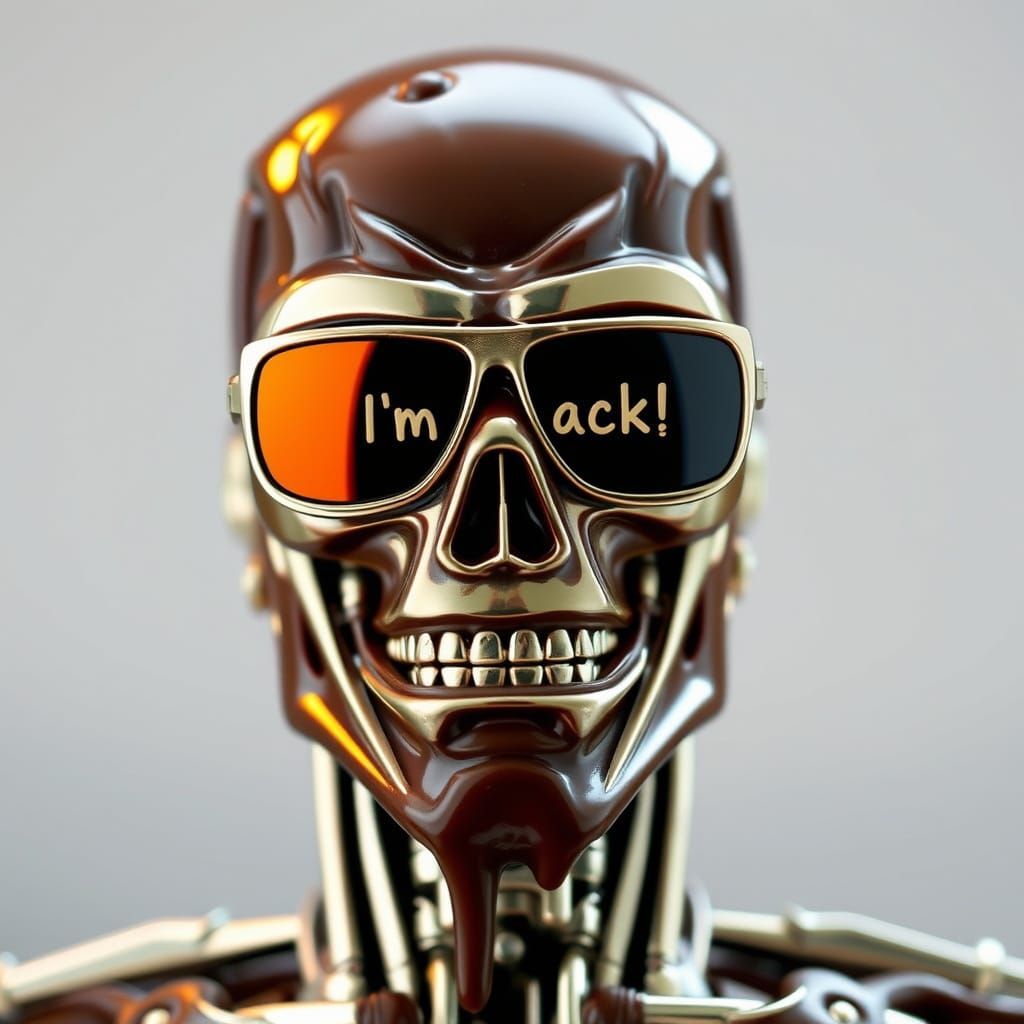 Chocolate Terminator Emerges from Screen in Futuristic Style