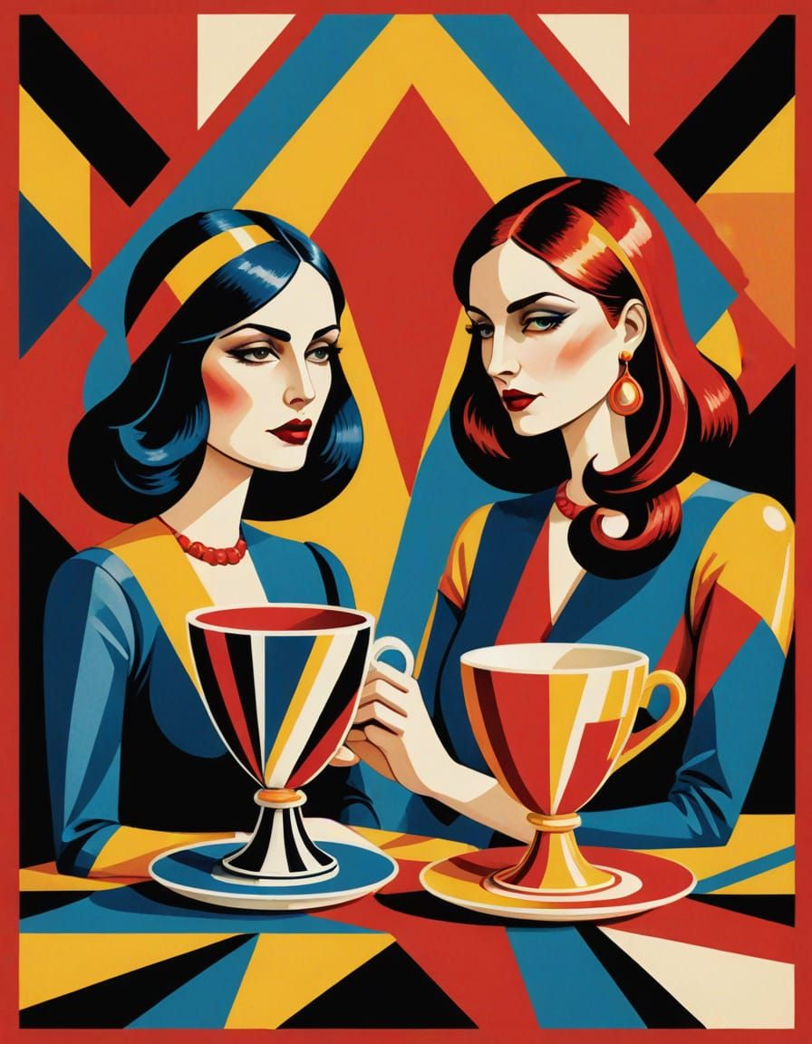 Vibrant Pop Art Two of Cups Tarot Card