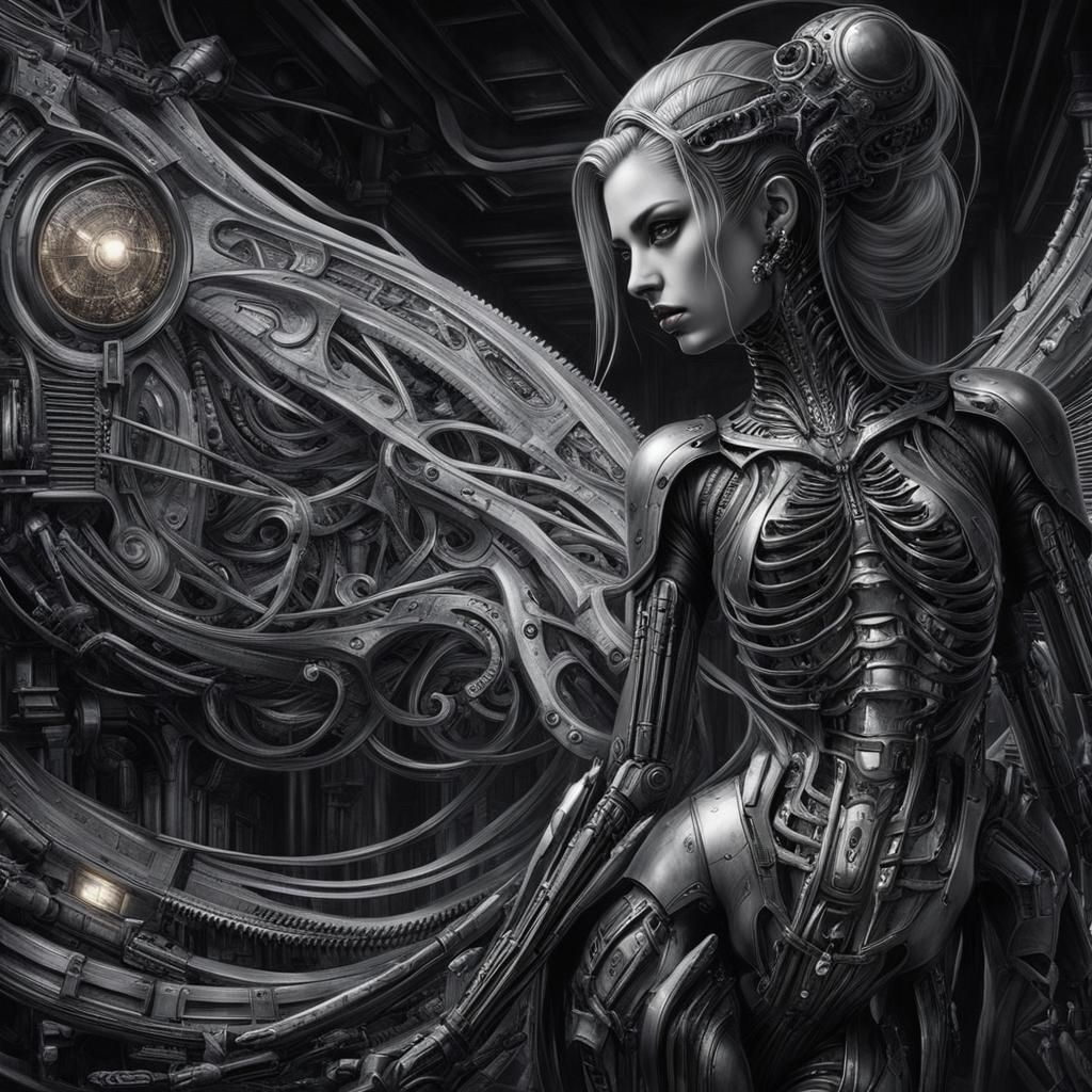 Gothic Cyberpunk Female Figure in Hyperrealistic Style