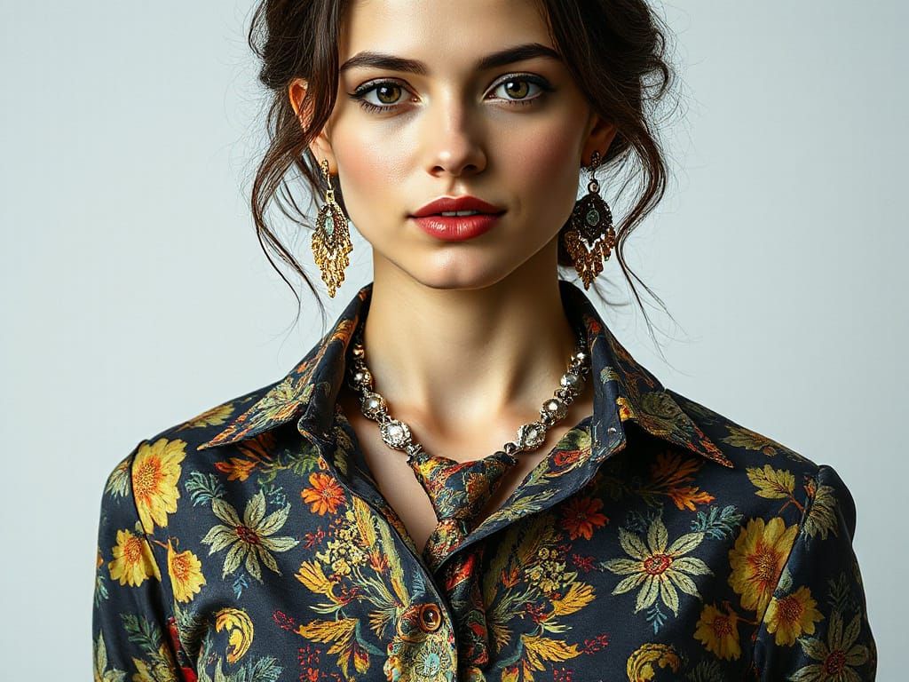 Hyperrealistic Portrait of Woman in Colorful Futuristic Clot...