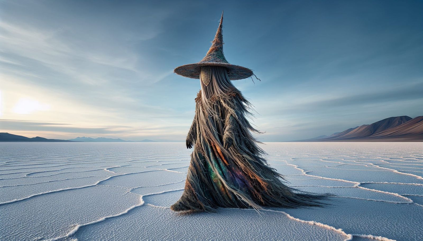 Mystical Figure on Salt Flats: Hyperrealistic Digital Painti...