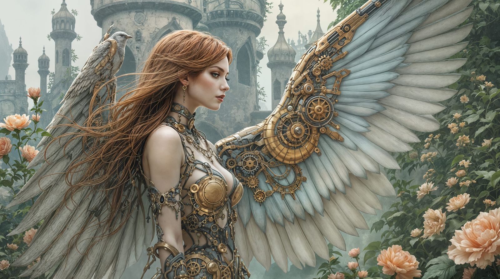 Steampunk Angel in a Gothic Garden