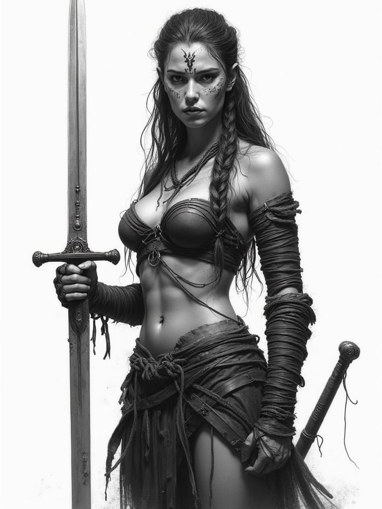 Viking Warrior in Intense Pencil Drawing