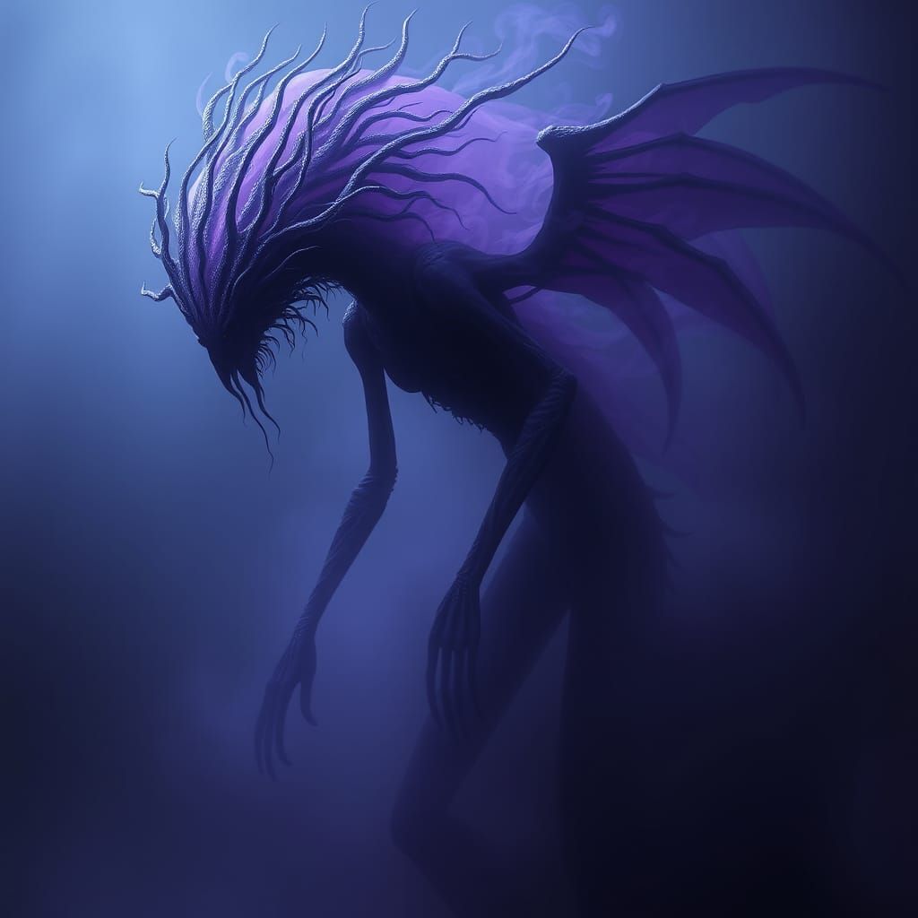 Ethereal Purple Creature in Dark Surrealist Style