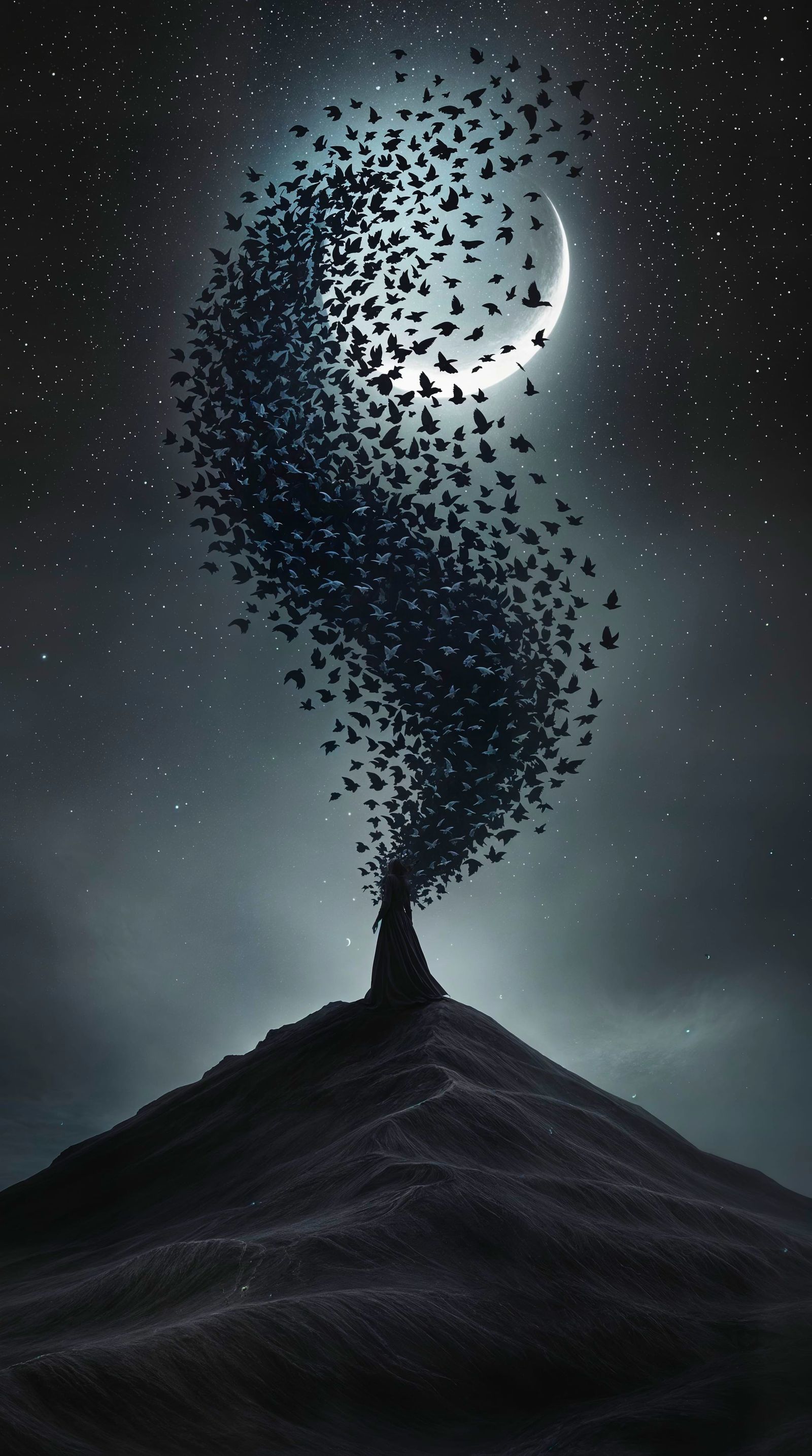 Ethereal Raven Ascension in Monochromatic Splendor