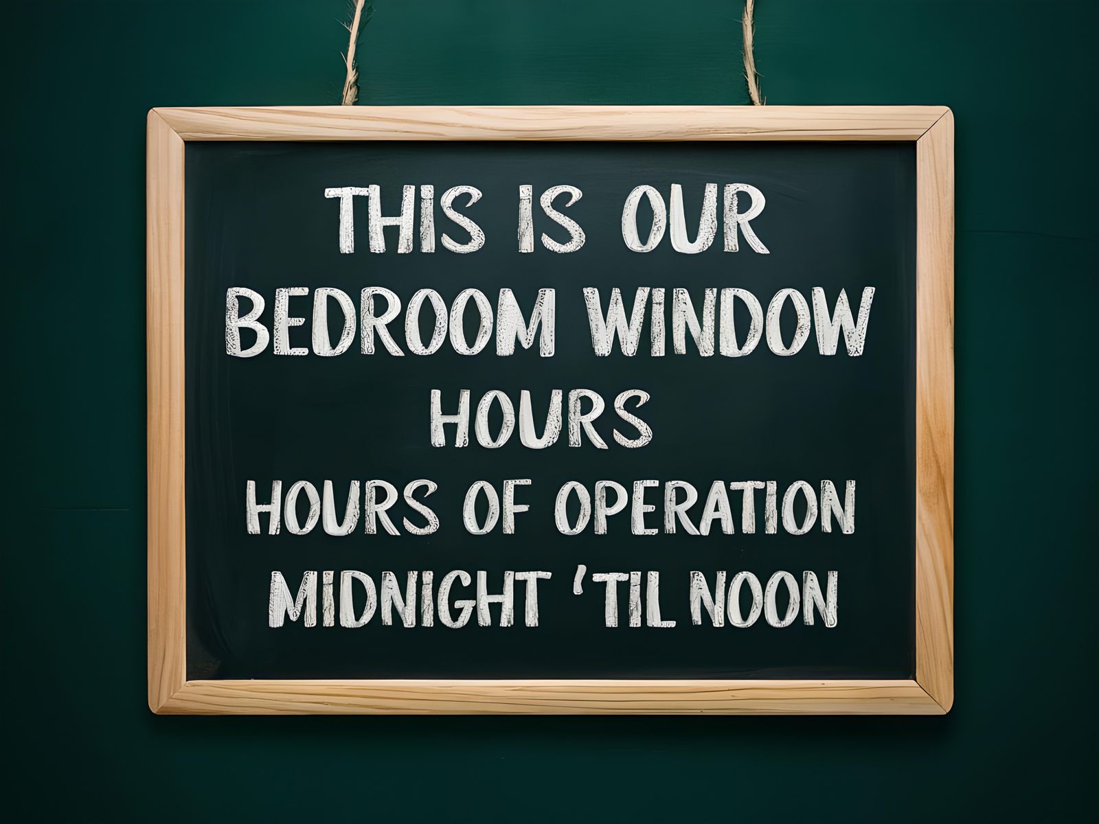 Chalkboard Sign: Bedroom Window Hours in Chalk