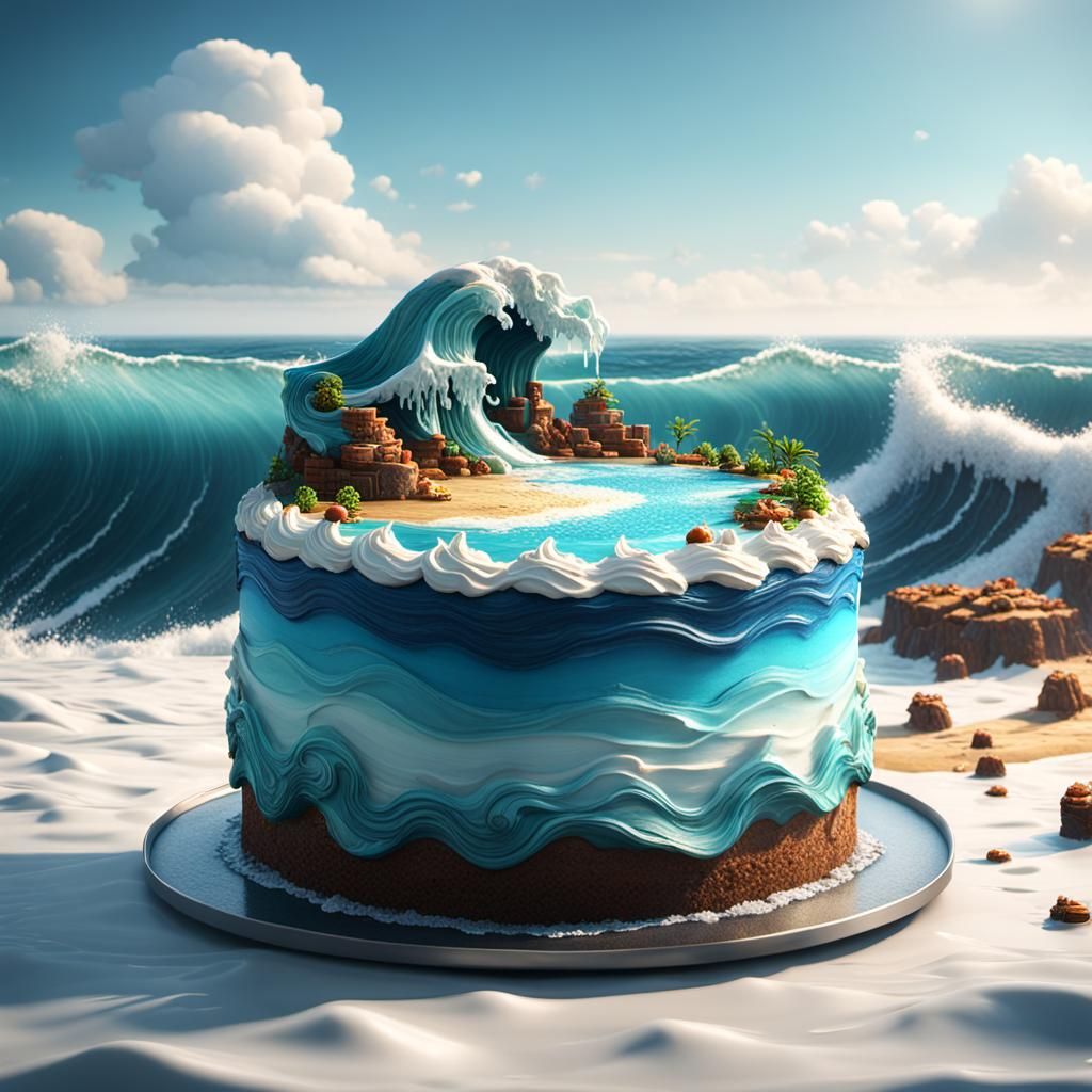 Ocean Wave Cake in 3D Cinematic Style