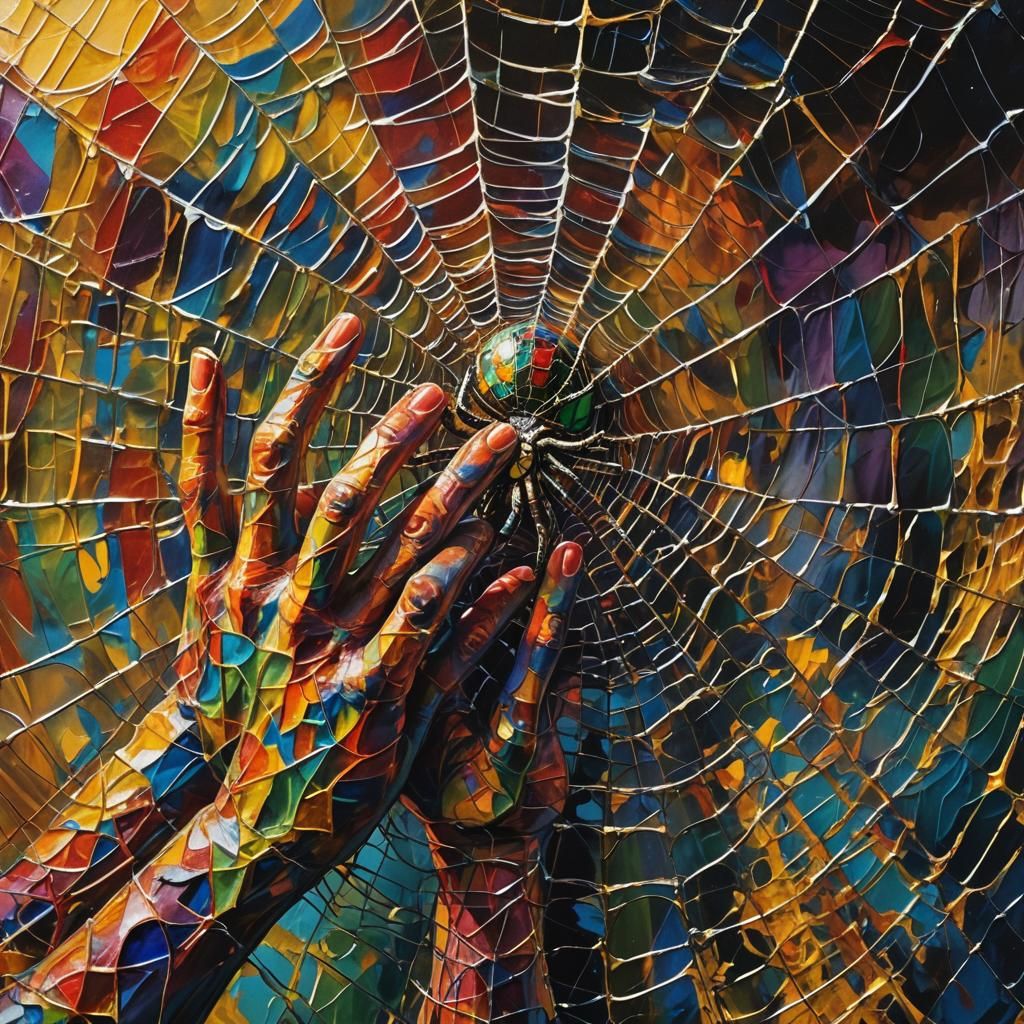 Face in Spiderweb: An Abstract Expressionist Oil Painting