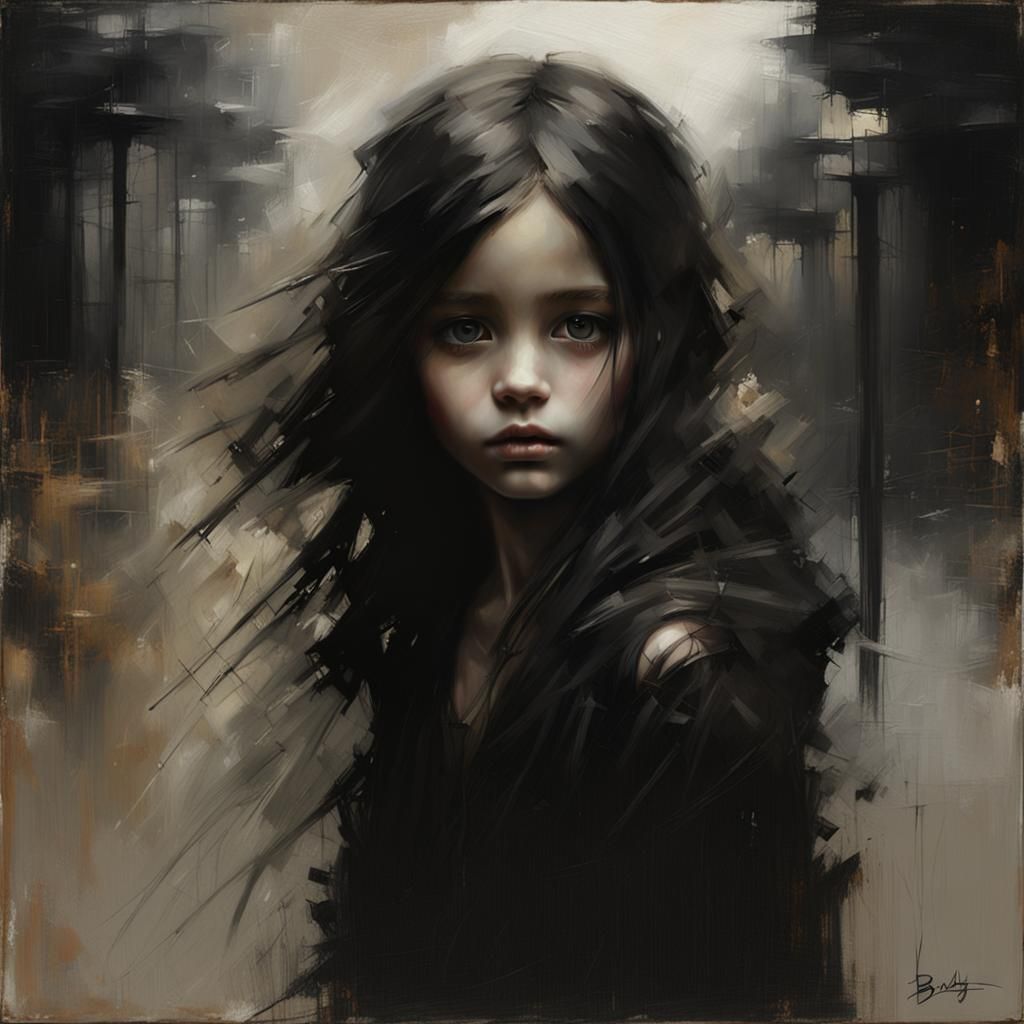 Gothic Girl Emerging from Darkness in Evocative Style