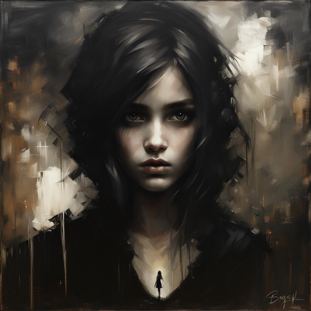 Gothic Girl Emerging from Darkness in Evocative Style