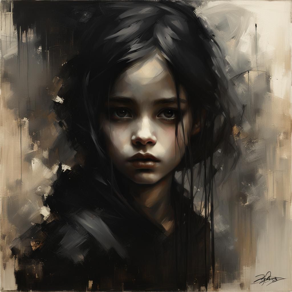 Gothic Girl Emerging from Darkness in Evocative Style