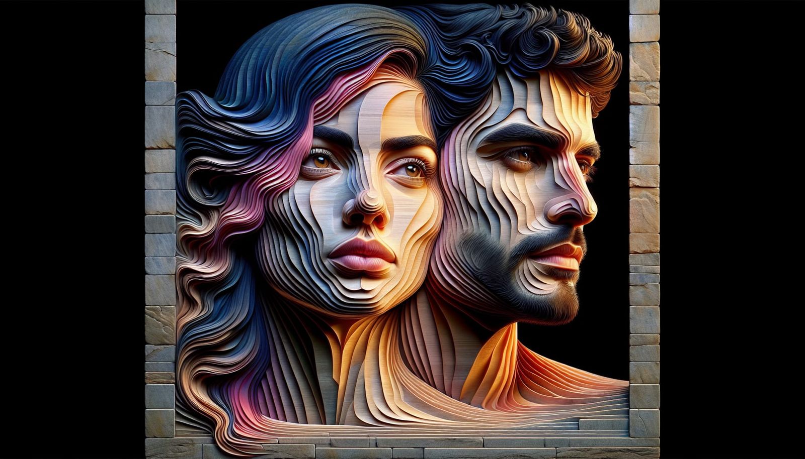 Hyperrealistic 3D Portrait Carving of a Couple