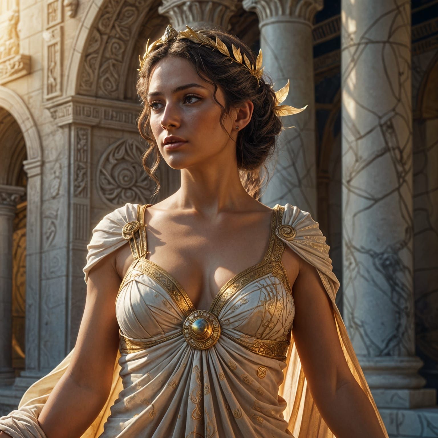 Greek Goddess in Detailed Matte Painting Style