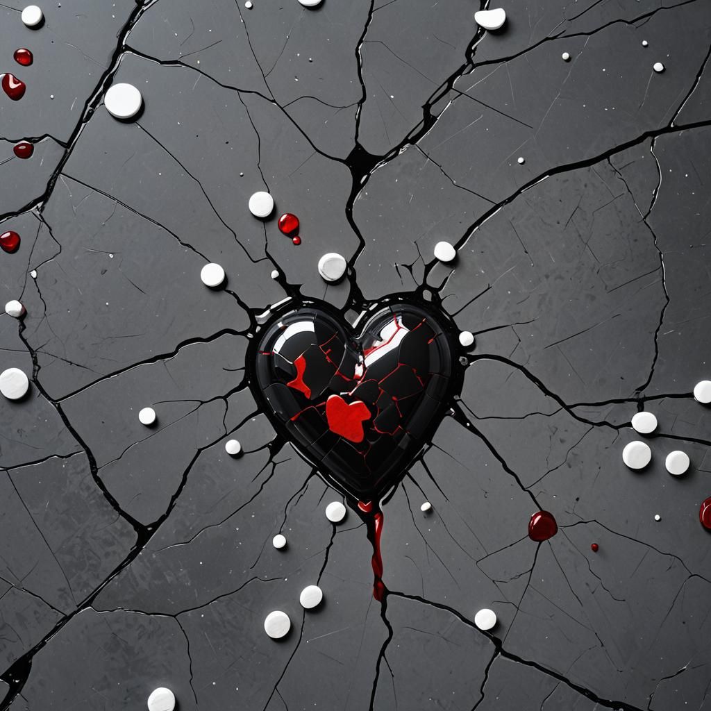 Shattered Heart with Pills in Hyperreal Detail