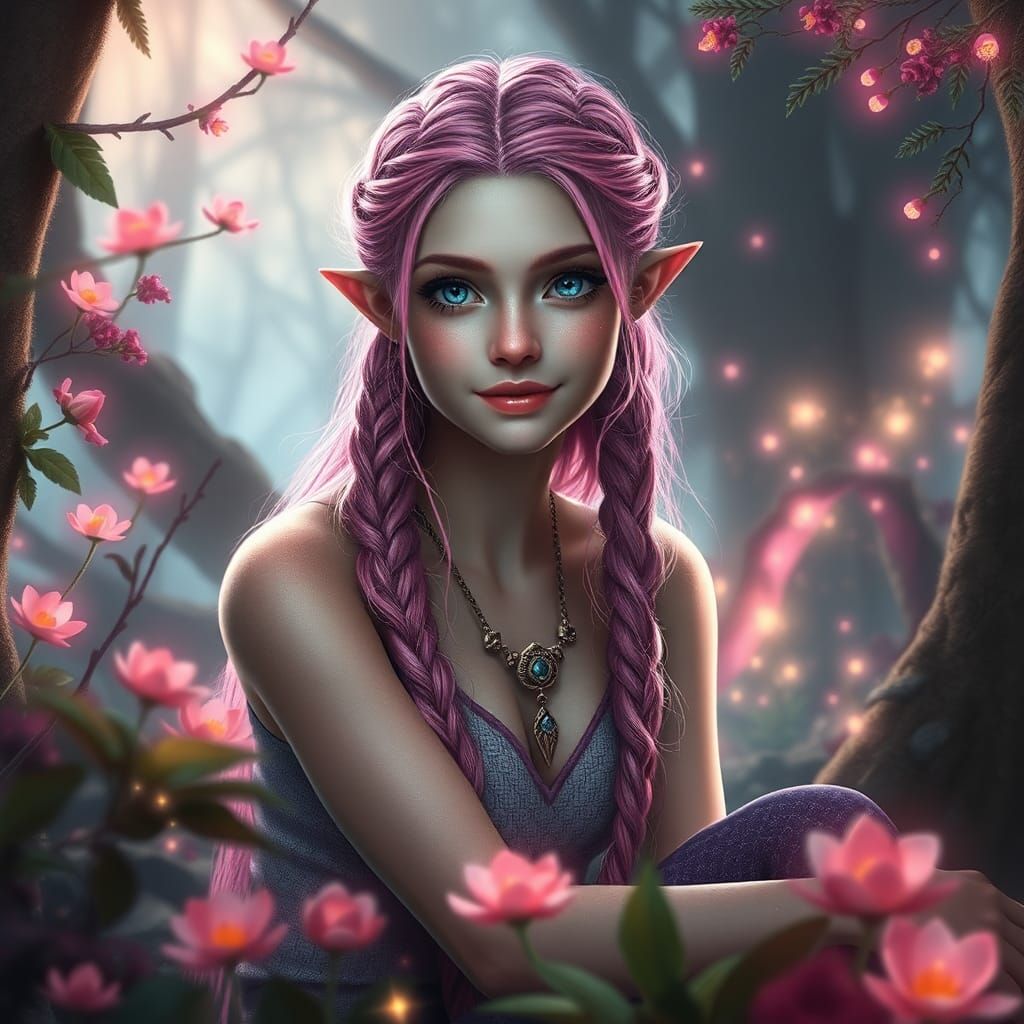 Mystical Forest Goddess with Pink Hair