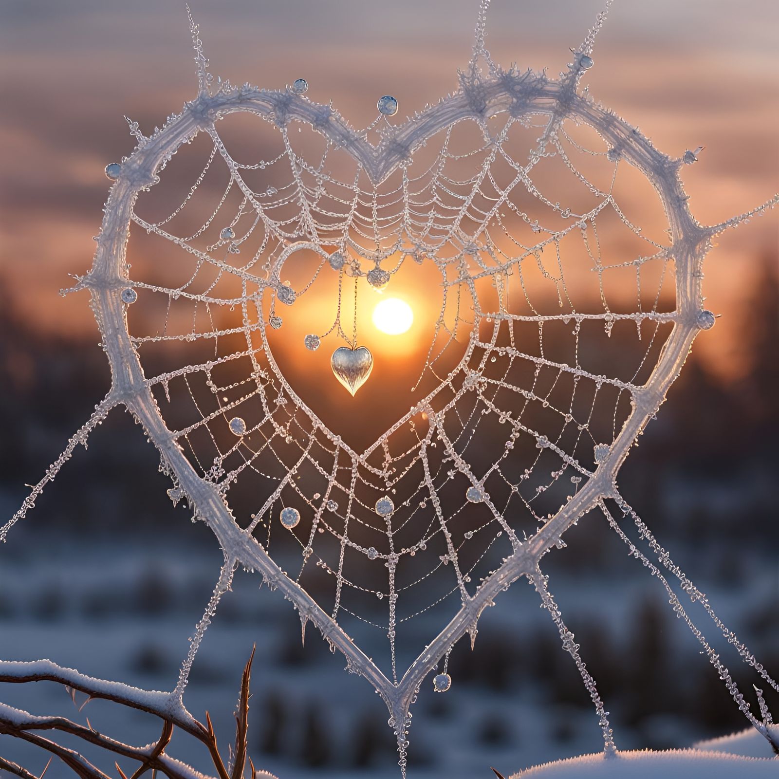 Heart-Shaped Dewy Spiderweb: a Fantasy Matte Painting