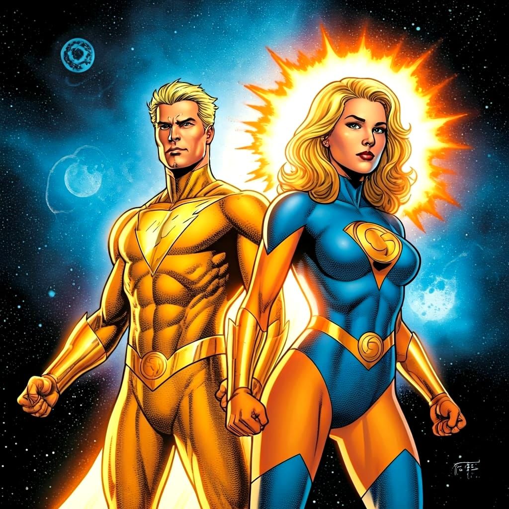 Lightning Lad and Saturn Girl in Comic Book Style