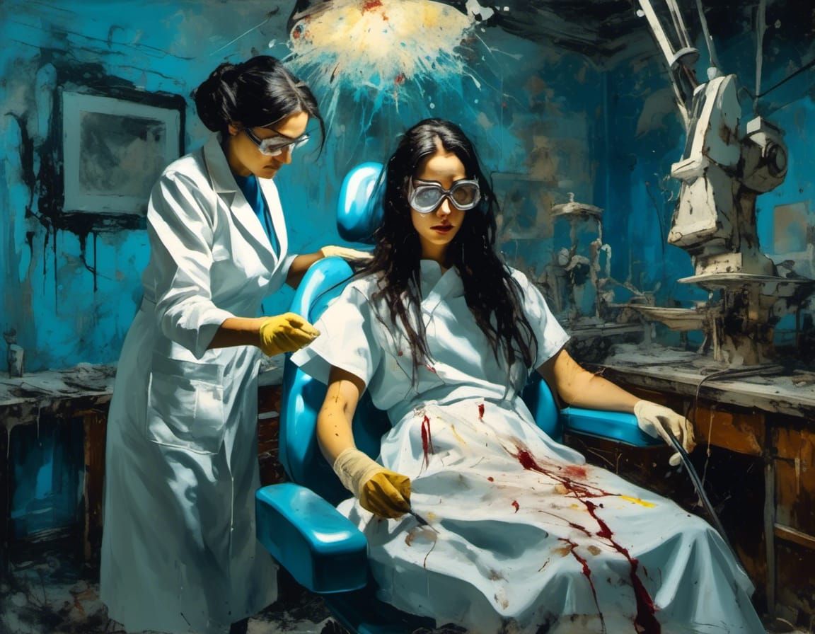 Eerie Dentist Scene as Oil Painting