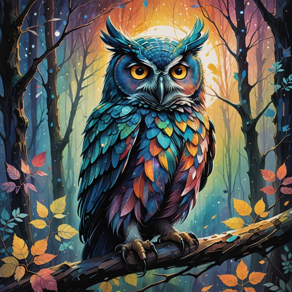 Bioluminescent Owl in a Glowing Fantasy Forest