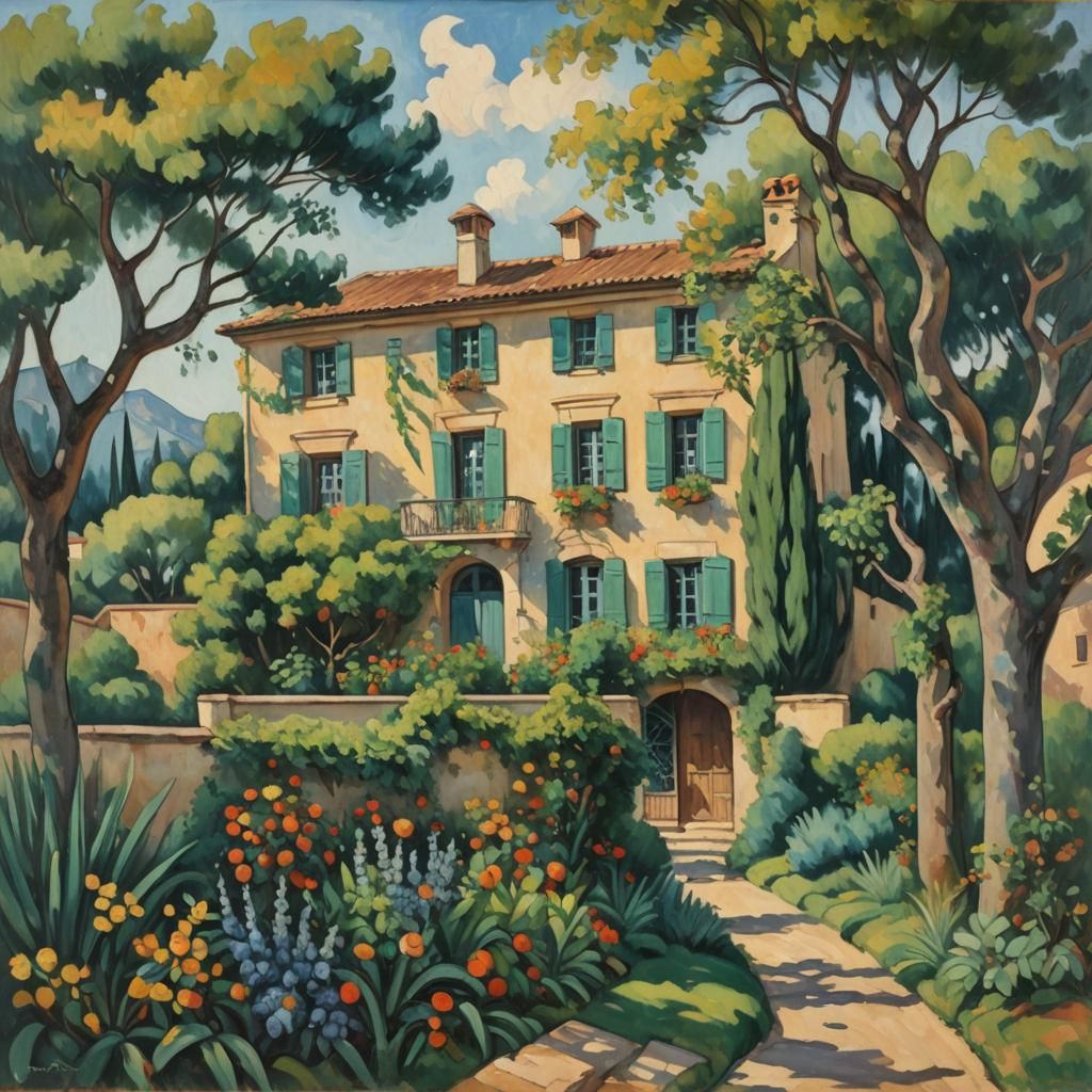French Manor House in Provence, Impressionist Oil Painting