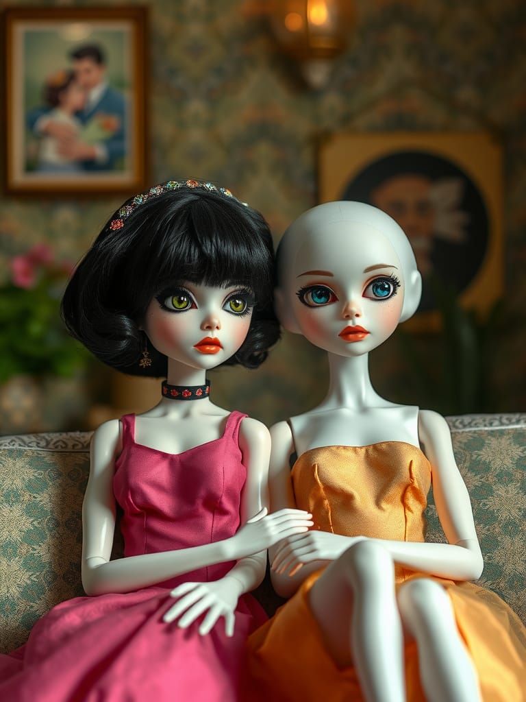 Groovy Android Dollequins in Sixties Loungeroom