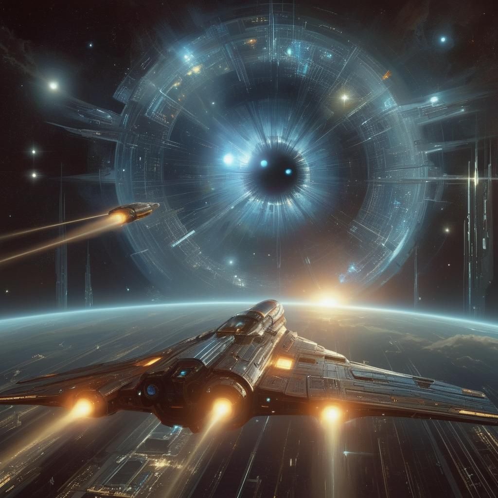 Futuristic Spaceship Under Celestial Eye: Sci-Fi Art