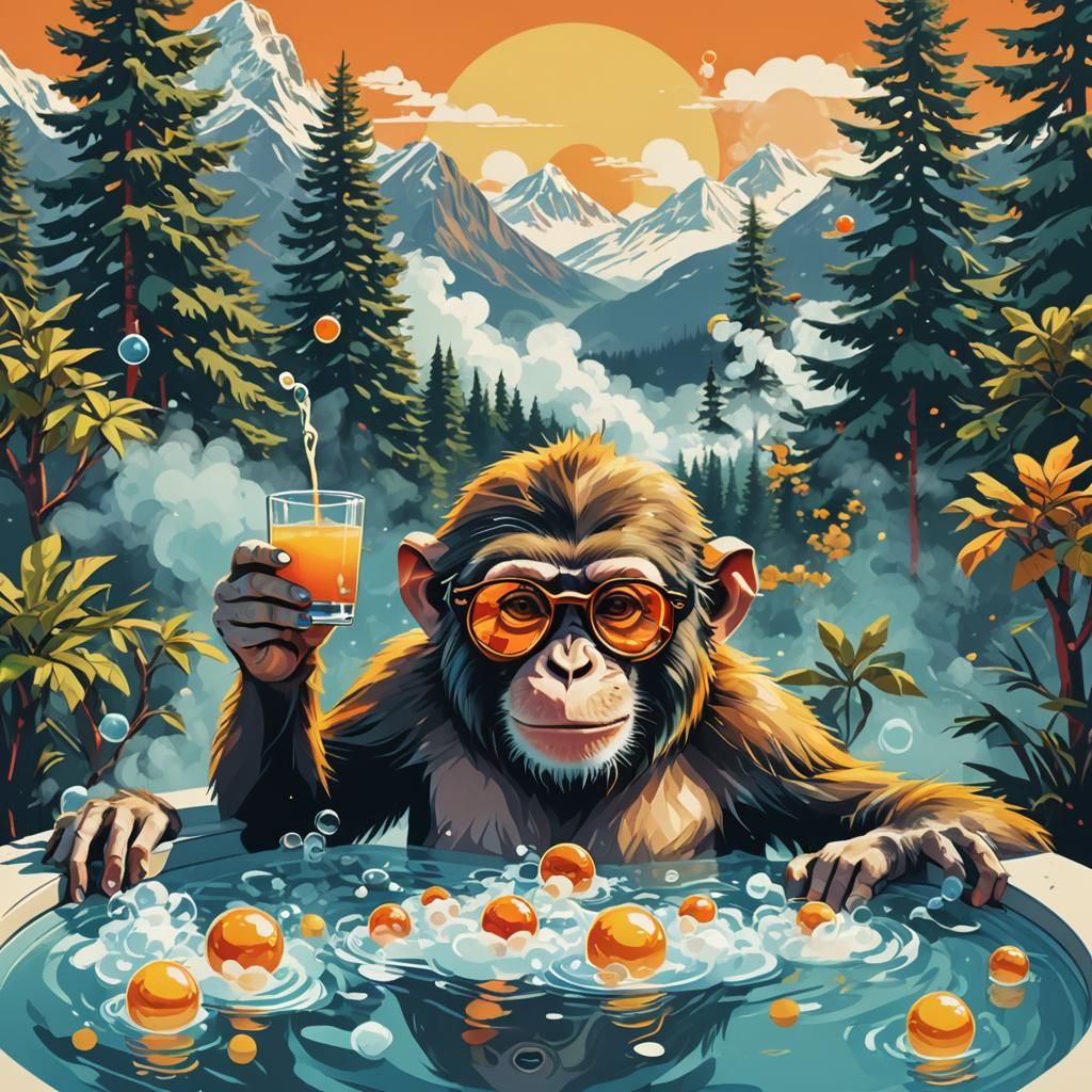 Monkey in Hot Tub: Retro-Futuristic Pop Art