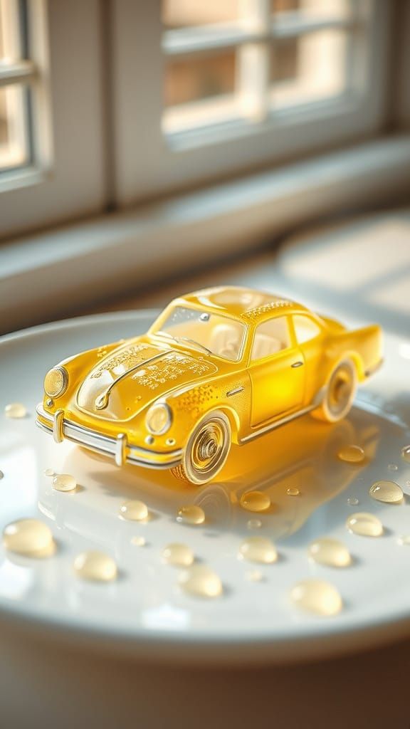 Jelly Car on Porcelain Plate in Futuristic Realism